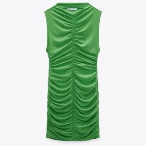 ZARA GREEN RUCHED MINI DRESS